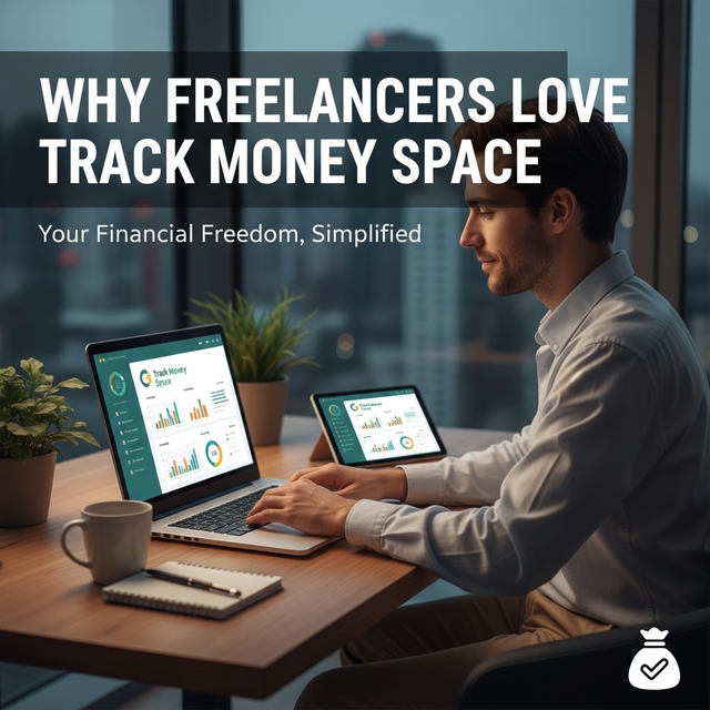 Freelancer working on laptop with finance dashboard
